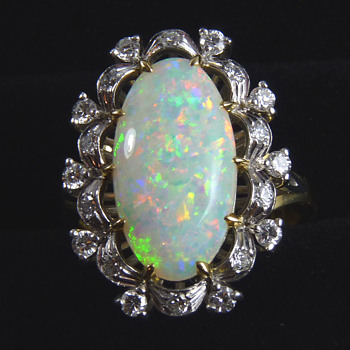 Circa 1980's Opal & Diamond Cocktail Ring, mystery maker GDNS - Fine Jewelry