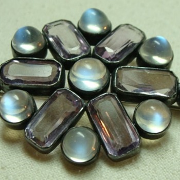 1930's Moonstone and Amethyst Brooch - Fine Jewelry